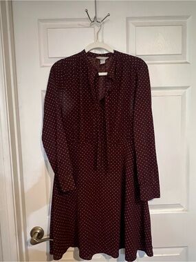 H&M Burgundy Long-Sleeve Polka Dot Dress